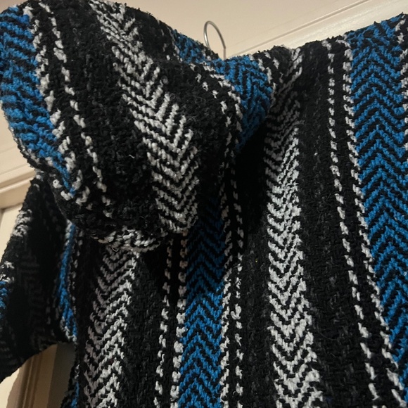 Vintage 90s Baja Hoodie Sweater – Blue Black Woven Herringbone – Youth/Small - Picture 4 of 5